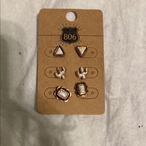 Gold and White Geometric Earrings Set